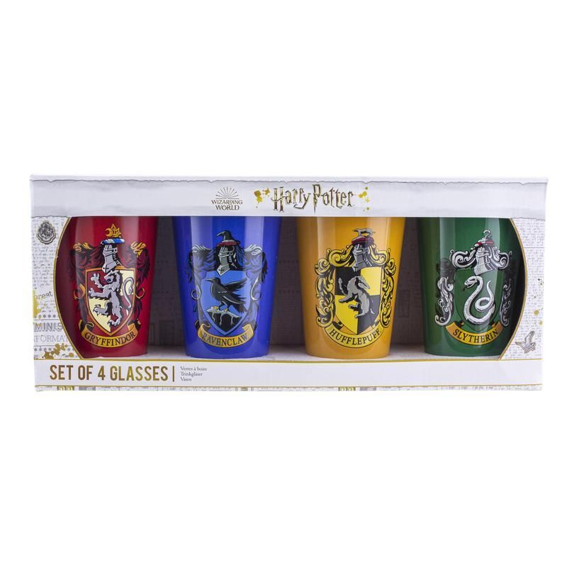 Harry Potter Glasses Hogwarts House Crest Glasses - Set of 4 - Official