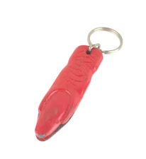 Vtg Red Finger Shaped Metal Ladyfinger Keychain Nail Saver Can Opener Lavey IN