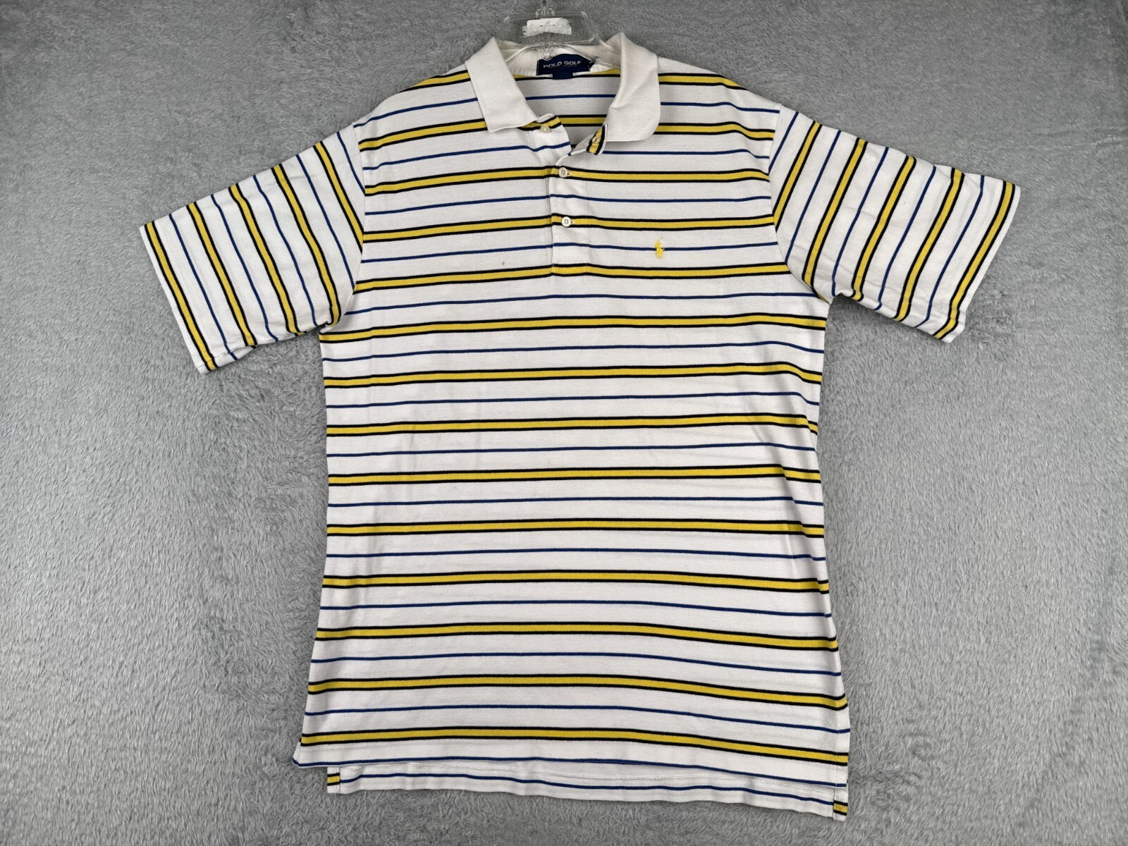 VINTAGE Polo Golf Ralph Lauren Polo Shirt Mens Extra Large White Yellow Stripe