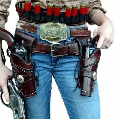 HIGH QUALITY 44 45 DOUBLE HOLSTER GUN BELT DROP TOOL LEATHER