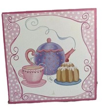Tea Party Painting -Pink Sparkles Glitter 12 Girl Bedroom - Baby- Hand Painted