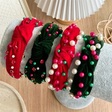 Imitation Pearls Velvet Headband Knotted Rhinestone Hair Hoop Baroque Headwear
