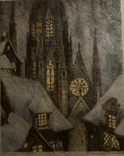 Original Art Glowing Cathedral Windows European Citiscape Lecian von Bermuth PA