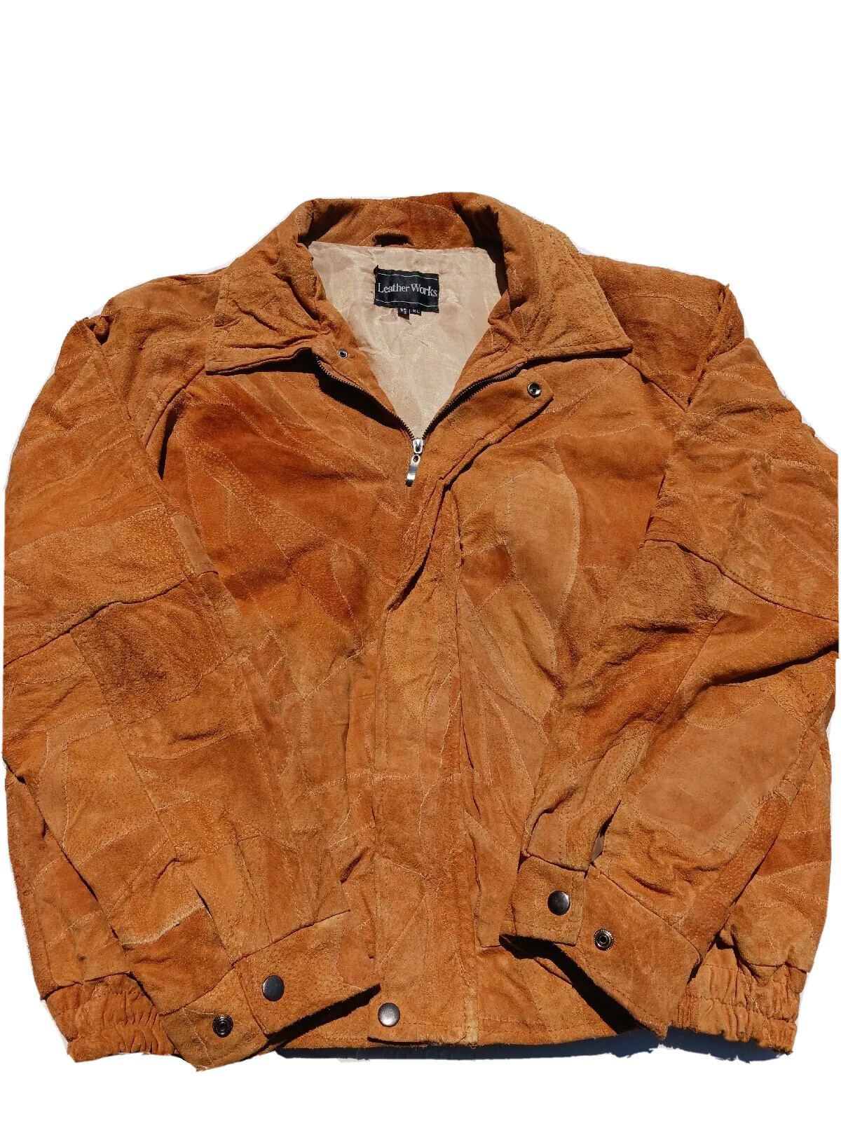 Leather Works Jacket Mens XL Brown Full Zip Patchwork Leather Jacket eBay