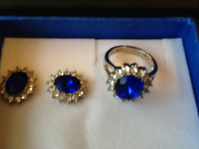 DAMEN SCHMUCKSET Modeschmuck SAFIRBLAU RING & OHRSTECKER NEU & OVP
