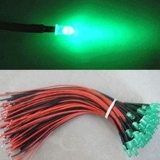 5pcs 3mm Wired Lead 12V DC Green Diffused LED Light,3GG