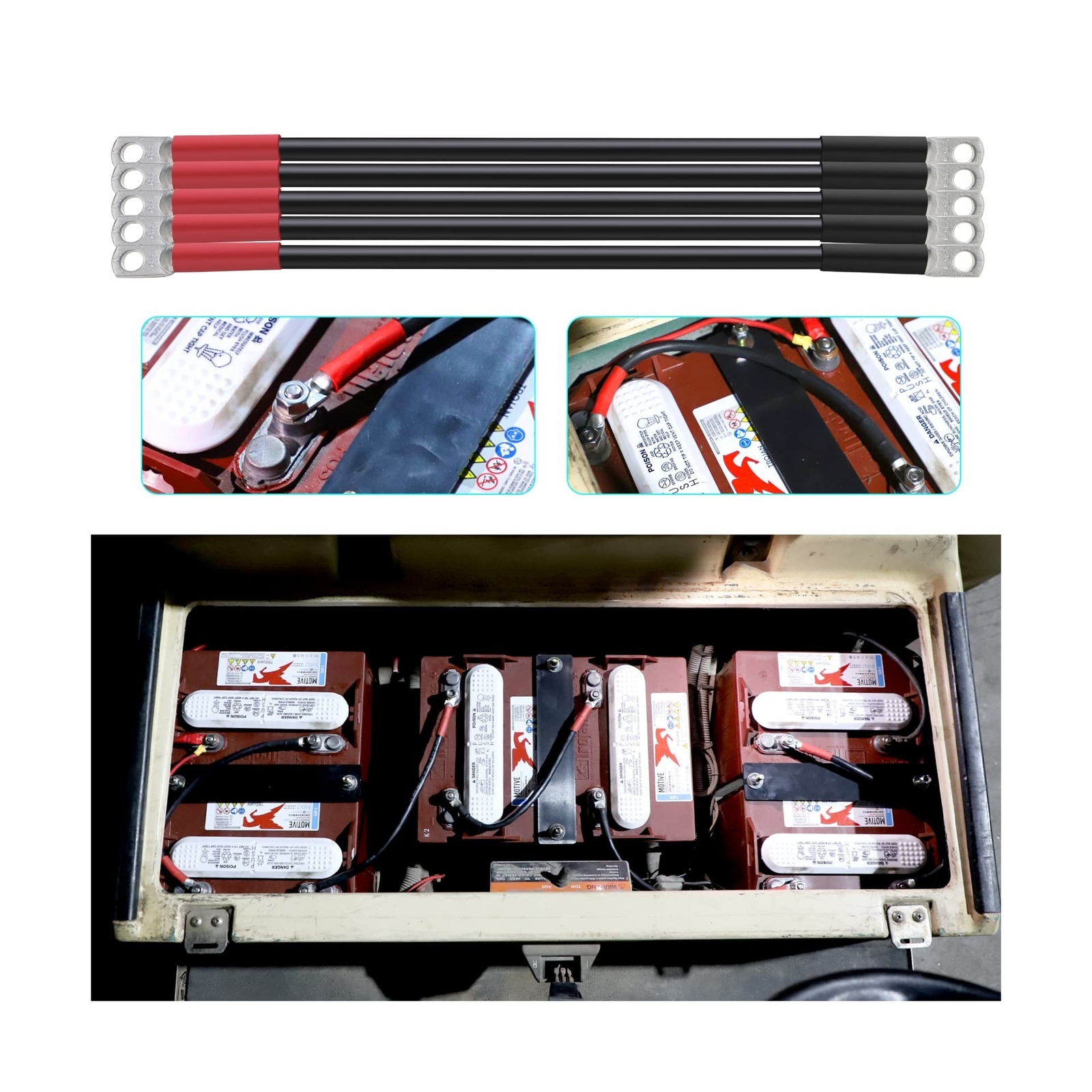 Roykaw 4 Gauge Golf Cart Battery Cables Fits Club Car DS 1995Up 48