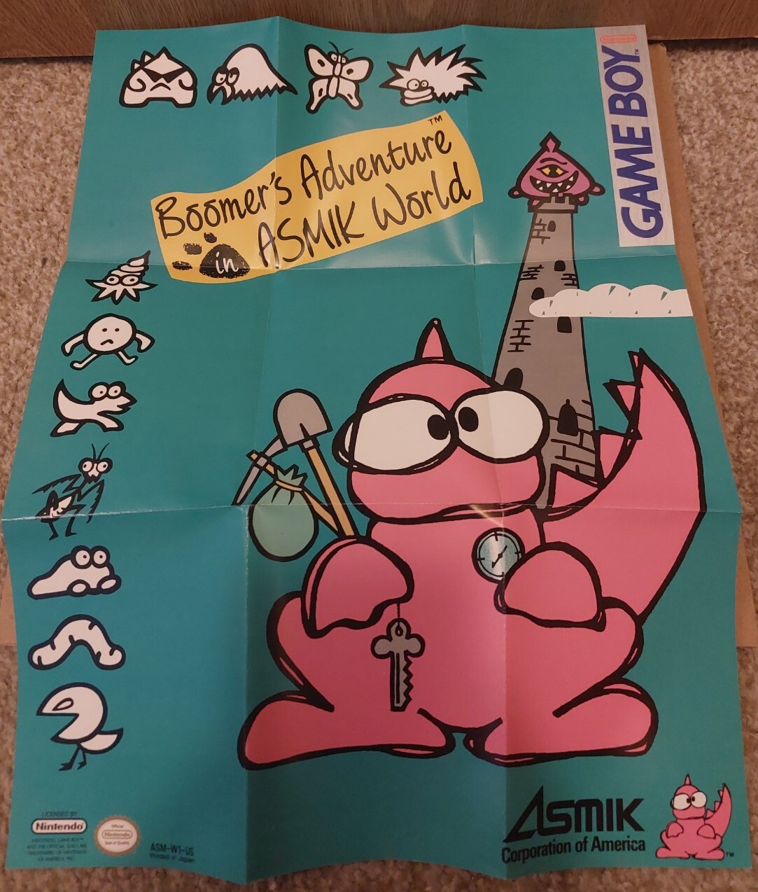 Boomer's Adventure In Asmik World *POSTER ONLY* RARE Nintendo Game Boy