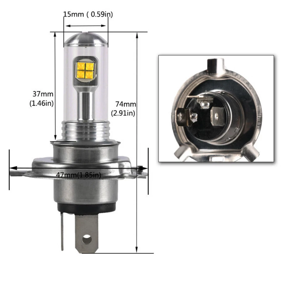 Bombilla LED H4 haz alto/bajo faro delantero súper brillante 6500K para motocicleta Foto 2 de 4