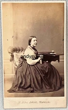 CDV LADY AT TABLE BY BIBO WARWICK ANTIQUE PHOTO ALBUM BOOK INKWELL FASHION