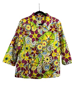 Bamboo Traders 3/4 Sleeve Bright Floral Jacket Size 1X Three Button Front