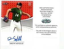 2022 Leaf Perfect Game Orange Blank Back Autograph MA-DS2 Drew Sofield 1/1
