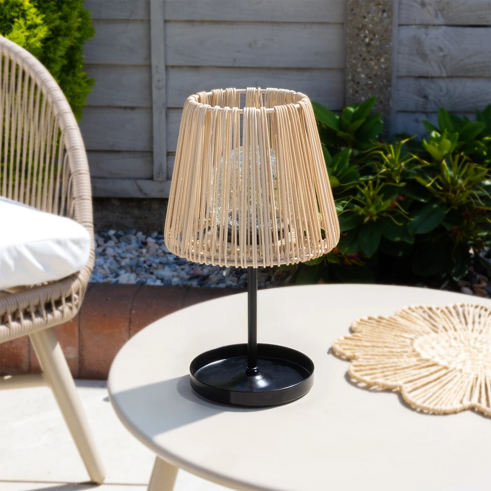 Auraglow Solar Rattan-Style Outdoor Table Lamp With Crackle Glass Bulb - Image 4 of 4