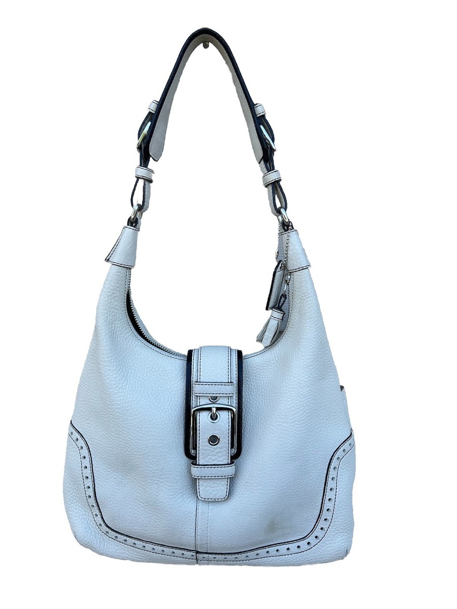 COACH Hampton Ivory Pebbled Leather Buckle Flap Hobo Strap COACH Hampton Ivory Pebbled Leather Buckle Flap Hobo Strap