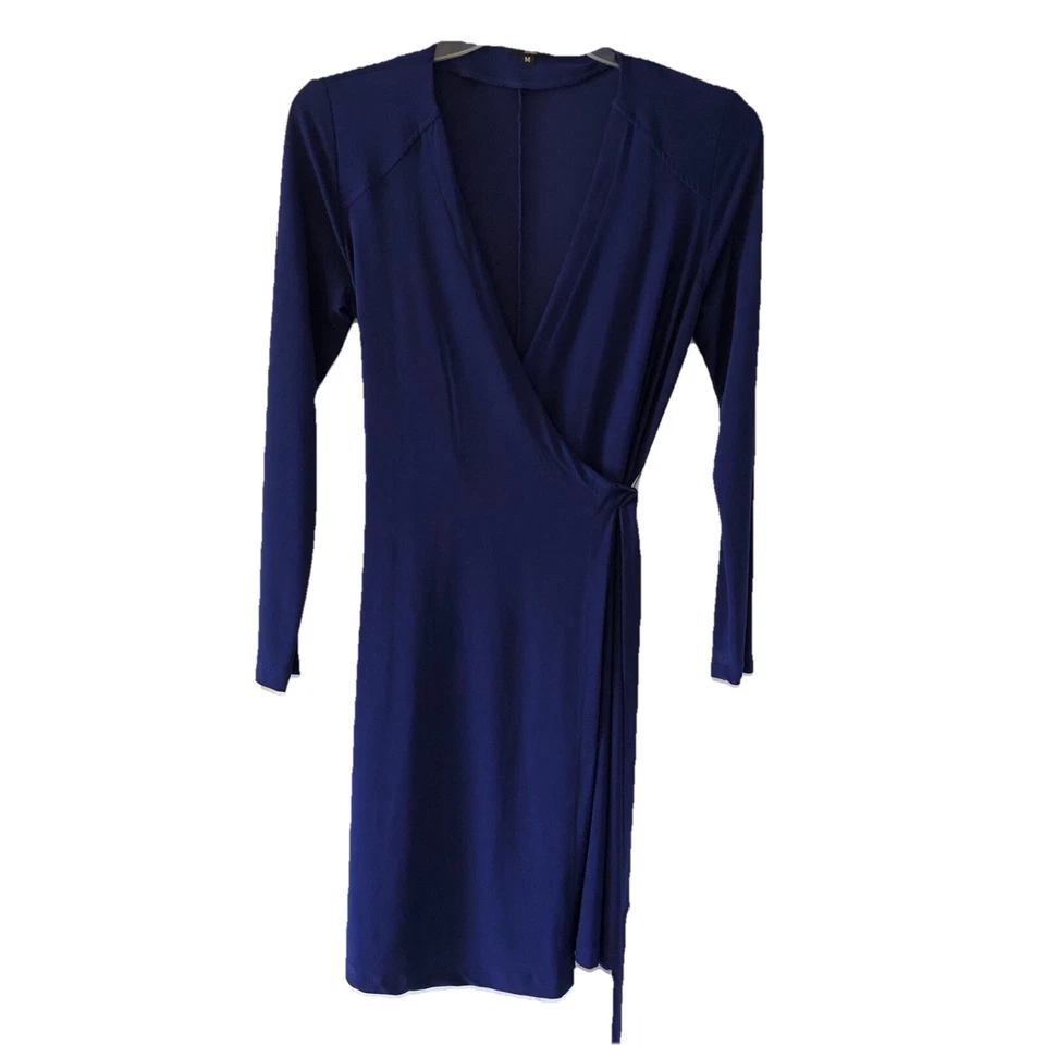 Komarov Women Blue Wrap Dress Size M Long Sleeve Stretch Party Cocktail Business - Image 2 of 4