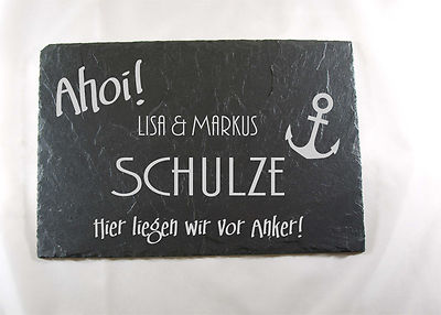 S 145 - Schiefertafel Haustürschild Anker Schiefer Türschild Name 