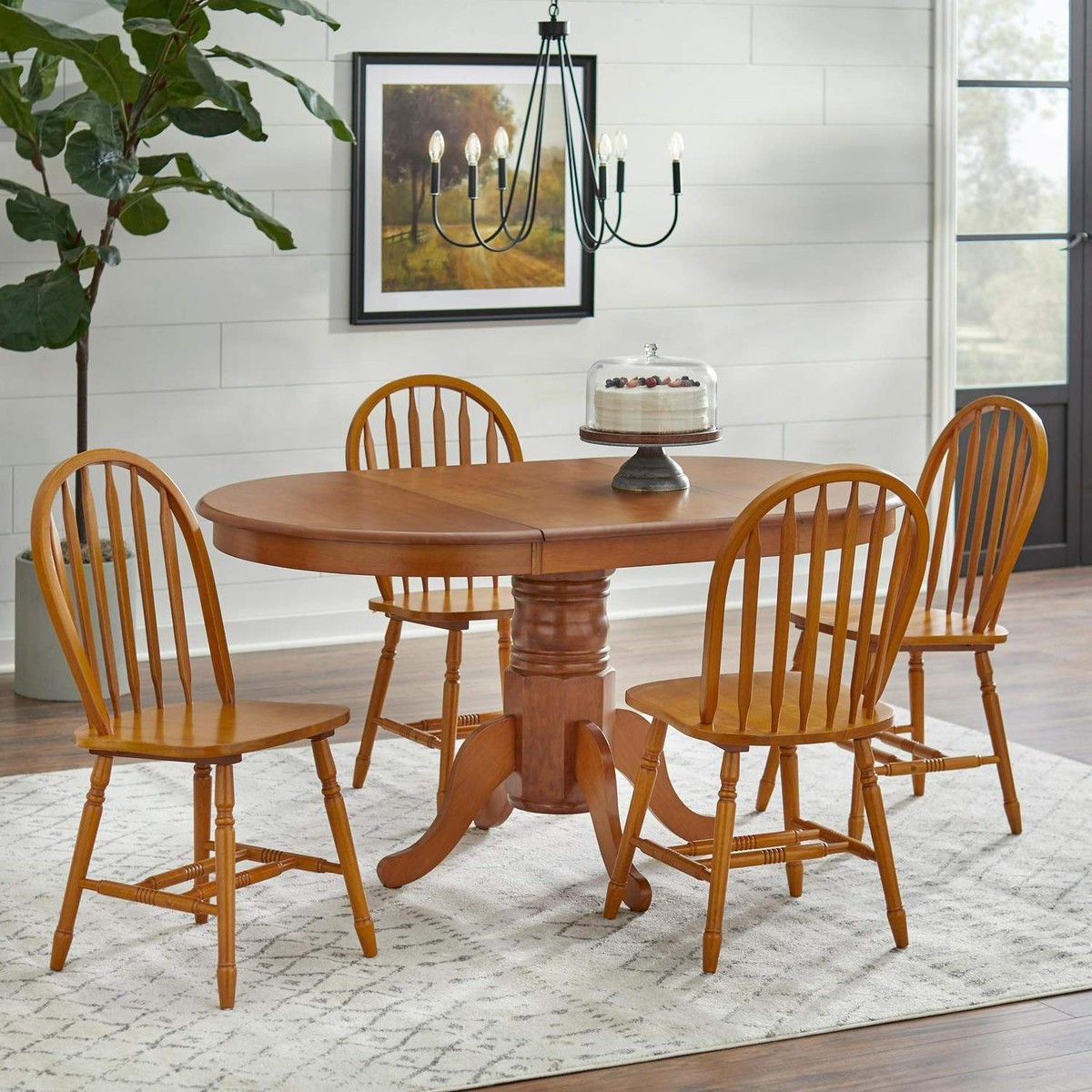 5-Pc Country Style Dining Set: Solid Wood w/ 22in Leaf Nat Oak