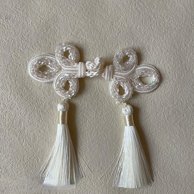 1 Pair Chinese Knot Frog Button with Tassel Beaded Sewing Closure Fastener Retro - Image 4 of 4
