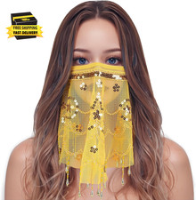 Belly Dance Face Veil, Women'S Belly Dance Tribal Face Veil with Sequins for Hal