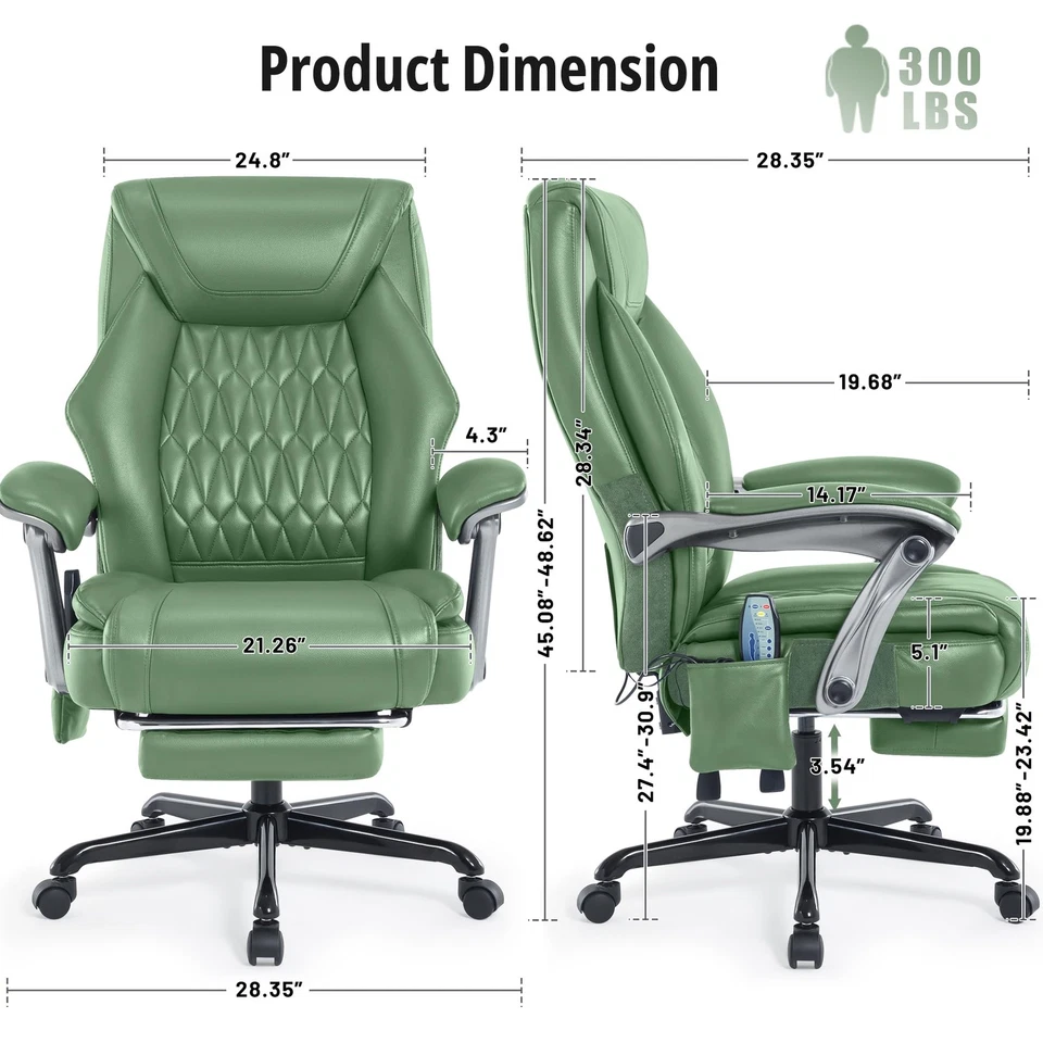 Massage Office Chair with Heat & Footrest, Ergonomic Reclining Executive Desk - Image 4 of 4