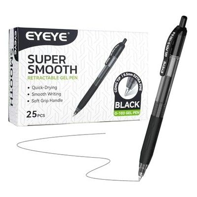 G-103 Retractable Gel Pens 0.5mm, 25 Pack Extra Fine Point Gel Ink Pens Black