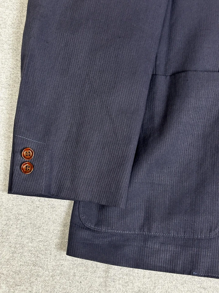 Blazer Ibiza Para Hombre 44R Azul Marino Seda Lino Sin Estructura Parche Bolsillos Muesca Solapa Foto 3 de 4
