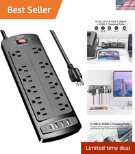 Heavy Duty Power Strip with 12 AC Outlets, 4 USB Ports  2700 Joules Protection
