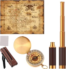 Pirate Accessories, Pirate Telescope with Treasure Map and Pocket Compass, Handh