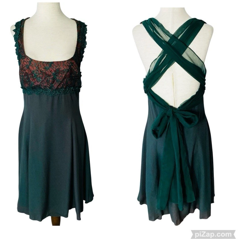 Vestido de Navidad Vintage Años 90 Esmeralda Borgoña Encaje Gótico Oscuro Romántico Mediano 6/8 Foto 2 de 4