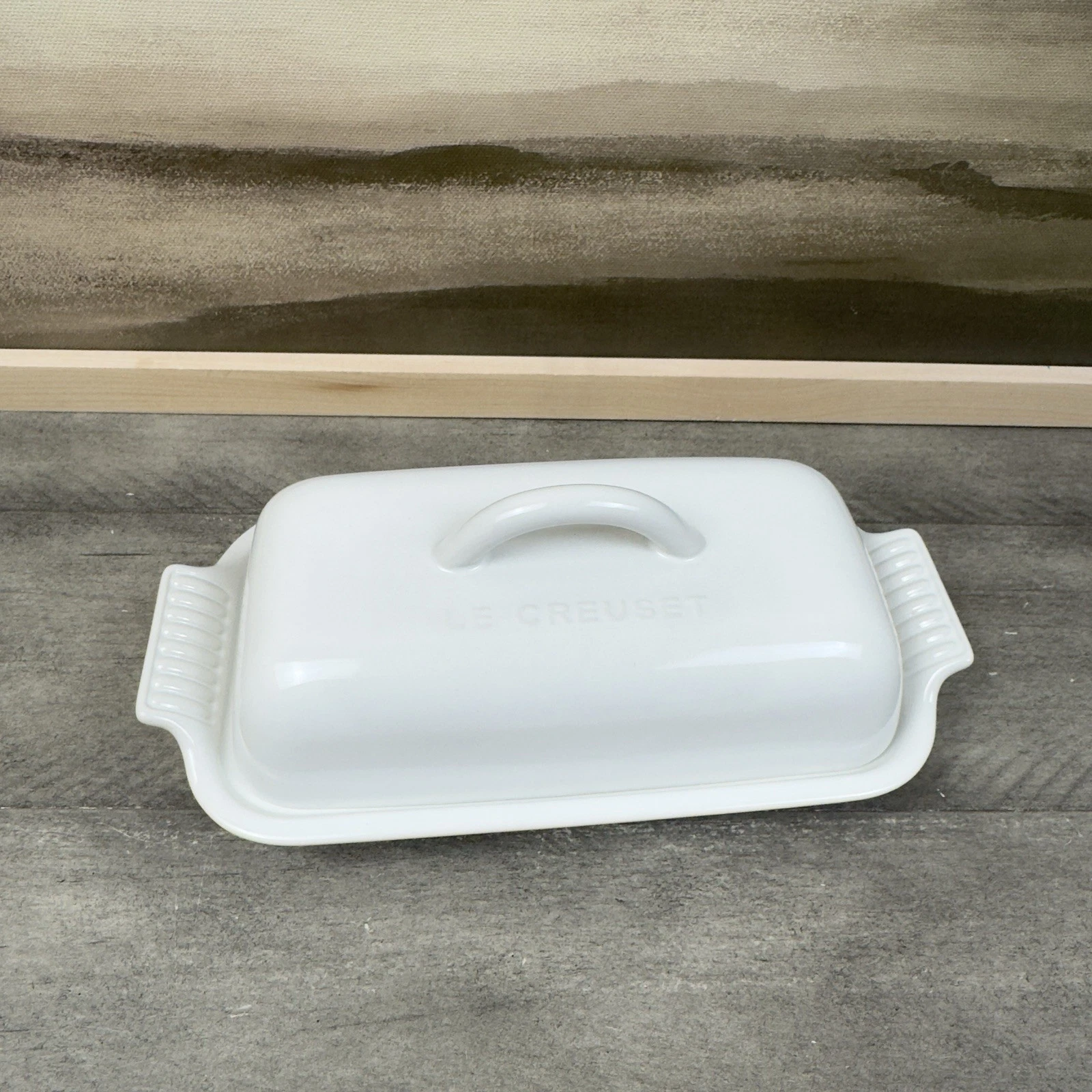 Williams Sonoma Le Creuset Heritage Butter Dish Stoneware White NWOB Read