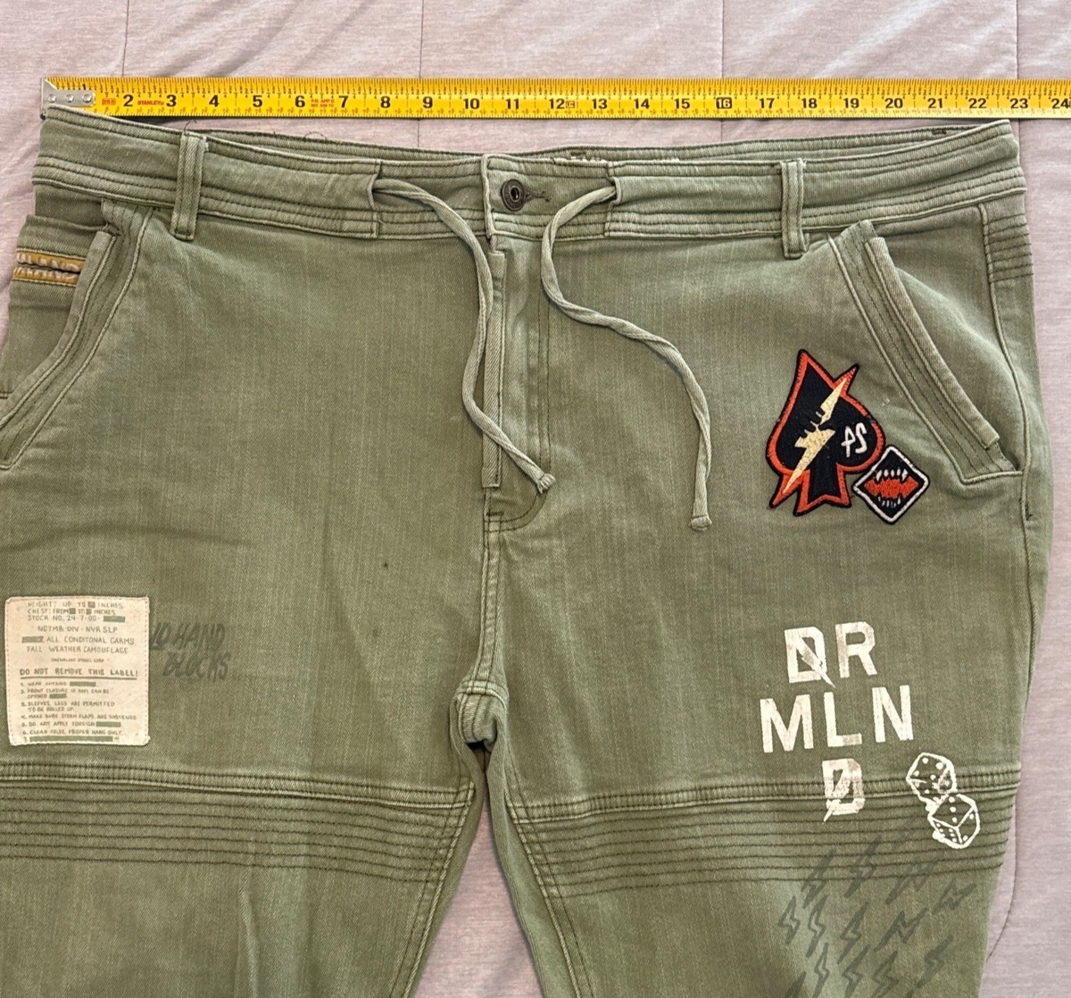 Dreamland Jeans Mens 44x33 Green Olive Denim Skinny Skater Grunge Capsule Casual View 3