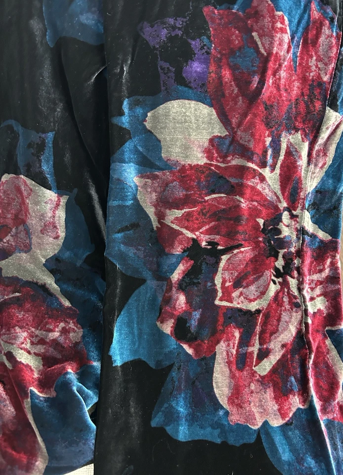 Pantalones de Terciopelo Trina Turk Pierna Ancha Floral Negro Talla 12 Boho Fluido Vacaciones Foto 3 de 4