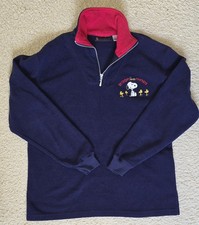 Peanuts Collection Men s L Blue Red Fleece 1/4 Zip Sweatshirt Snoopy Woodstock