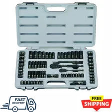 Stanley Mechanic Tool Set 69 Piece Black Chrome SAE Socket Ratchet Kit 14 38