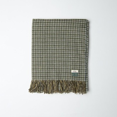 Drake's Decke 100% Schurwolle Khaki Grün Tartan Plaid