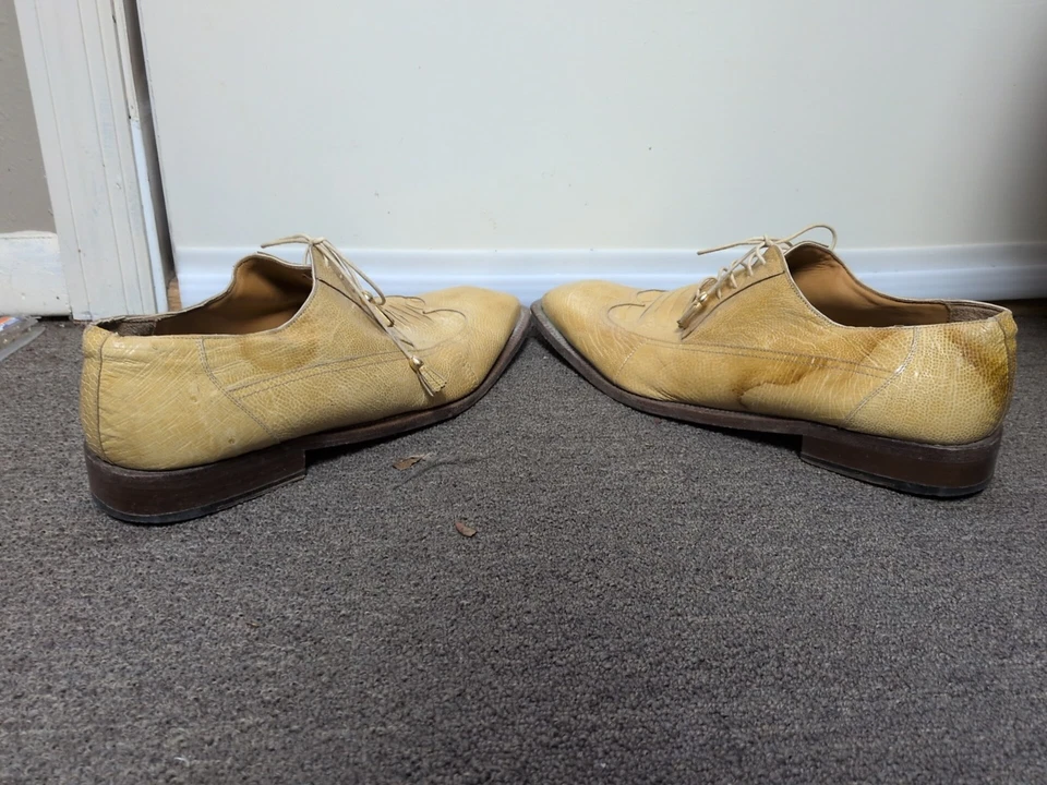 David Eden Genuine Ostrich Men Dress Shoe's Yellow Sz 14 Hand Made - Image 4 of 4