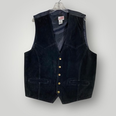 VTG Original Marines Mens Large Black Leather Vest Biker Motorcycle