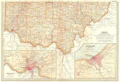 OHIO SOUTH. Landeskarte zeigt Landkreise. Einsatz Cincinnati & Cleveland 1903