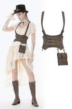Dark In Love Women Brown Gothic Steampunk Vintage PU Leather Corset Vest