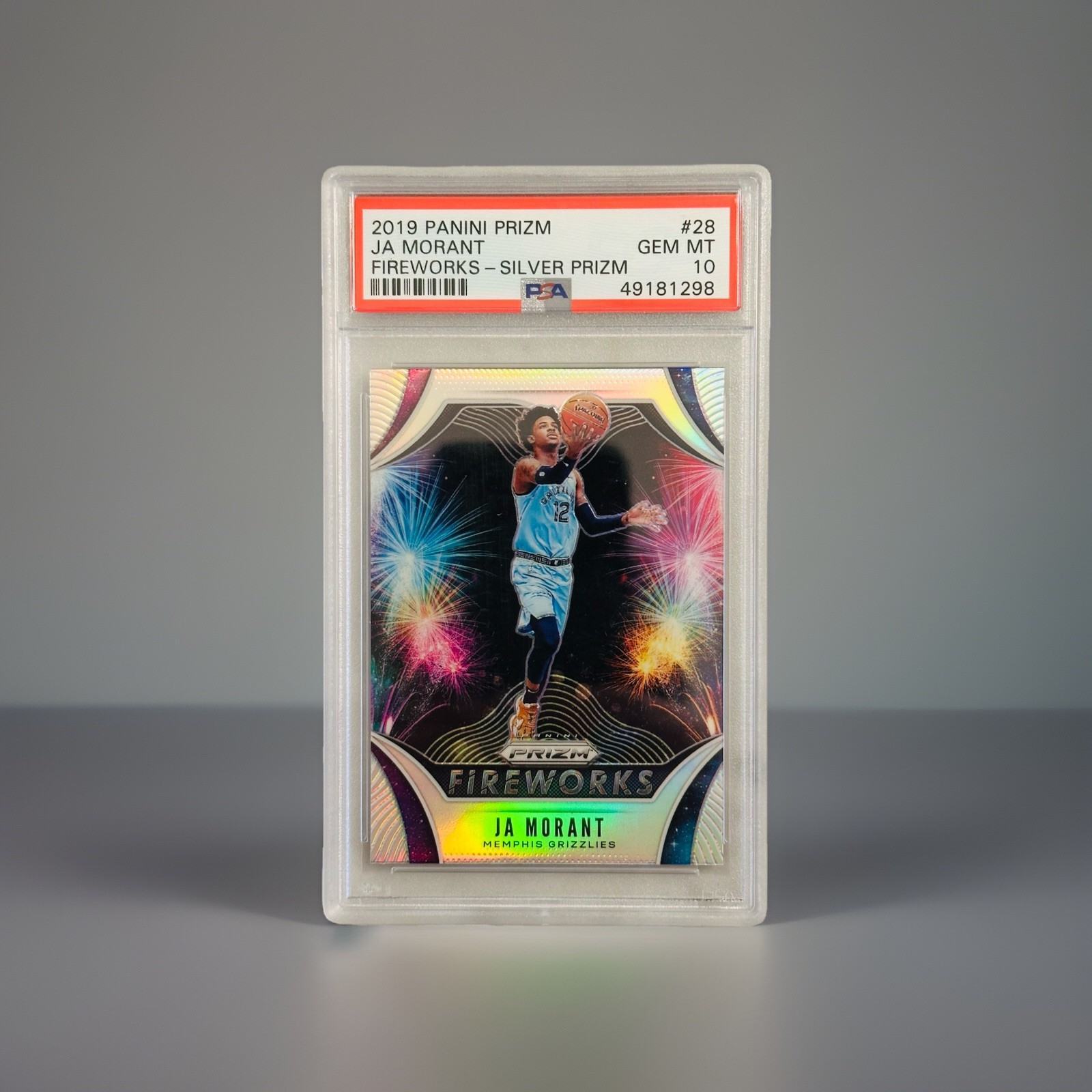 2019 Panini Prizm JA MORANT ROOKIE FIREWORKS SILVER PRIZM RC #28 PSA GEM MT 10