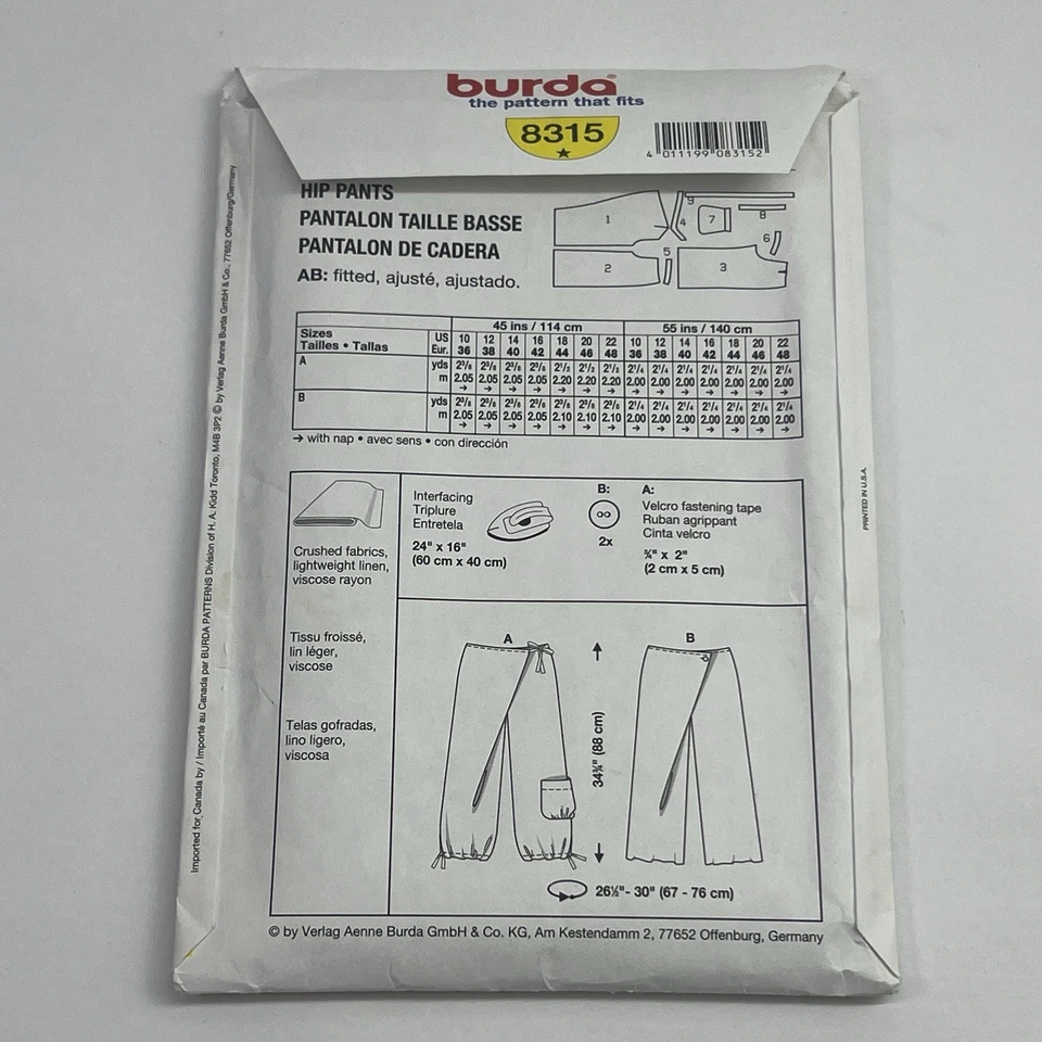 Burda Young Fashion Misses Hip Pants Size 10 - 22 Uncut Sewing Pattern 8315 - Image 4 of 4