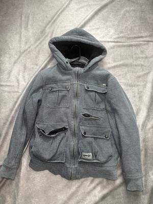 Billabong Jacket Mens Medium Gray Sherpa Lined Hooded Full Zip Utility Pockets