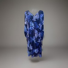 Chaps Blue & Purple Floral Midi Dress 18  Long Sleeve Stretch