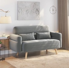 Modern 2-Seater Fabric Sofa Light Grey Loveseat with Solid Wood Legs Home Decor
