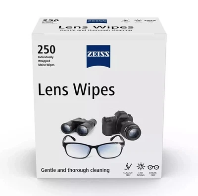 Zeiss Lens Cleaning Wipes - Box of 250 Individually Wrapped Glasses Phone Wipes