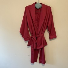 VTG Womens Pajama Set Kimono Top Pink Satin Stripe Long Sleeve Top Pants READ