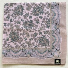 Vintage Handkerchief Pink Cotton Paisley Flourish Border Damask Pocket Square 18