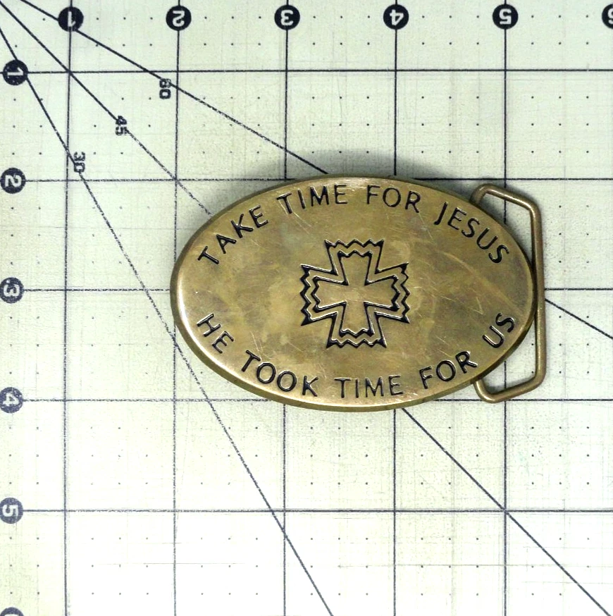 Пряжка на ремень Take Time For Jesus латунный крест религиозный винтажный барон 70-х годов .GMP703 - Изображение 3 из 4