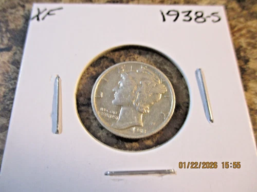 1938-S MERCURY SILVER DIME XF     TT