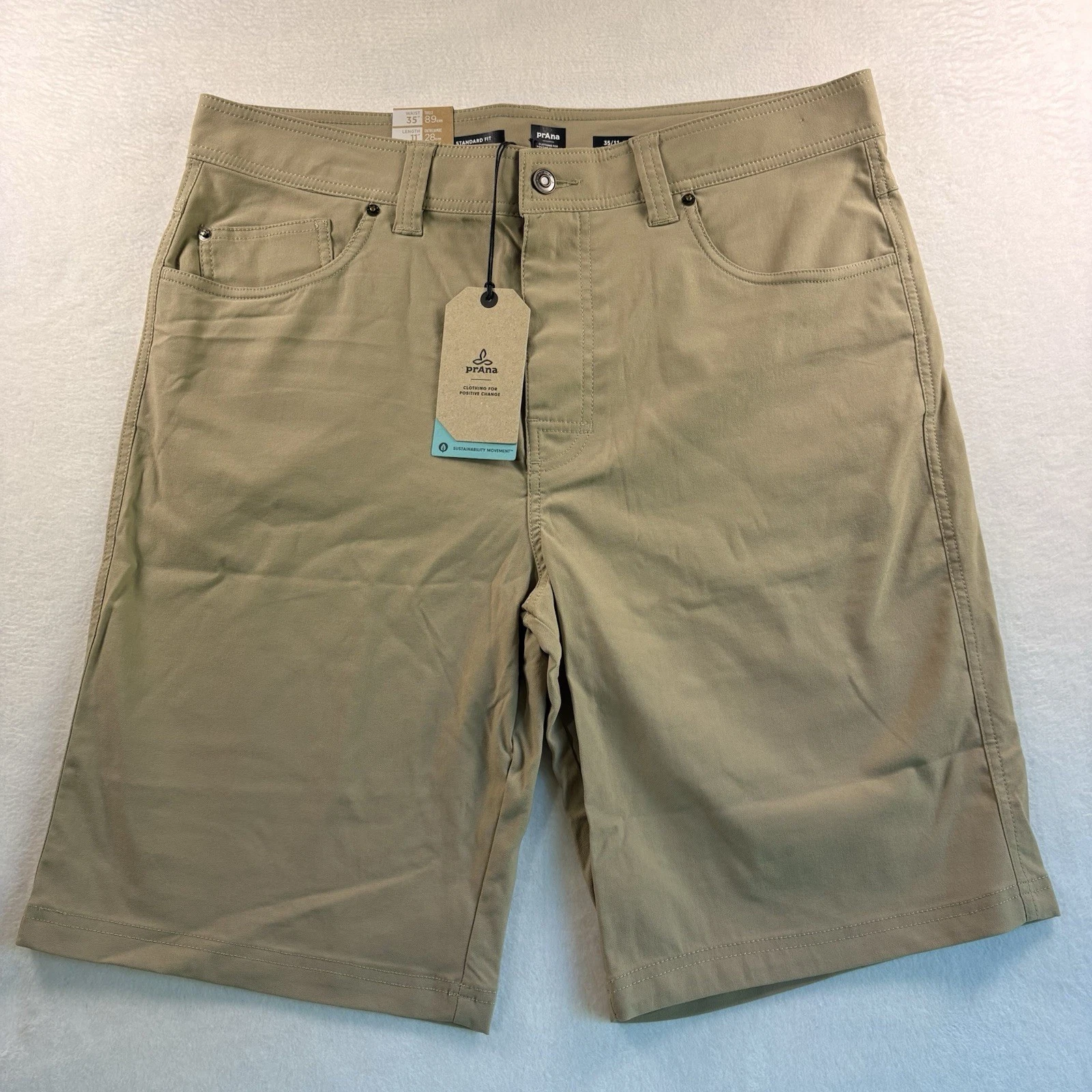 Prana Shorts Men's 35 Brion II Sandbar Tan Outdoor Hiking 11" Performance Chino